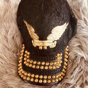 Stunning Robin’s Jeans Black & Gold Lace Hat in Perfect Condition!!!